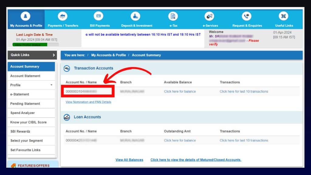 How to Find SBI Account Number via SBI Internet Banking