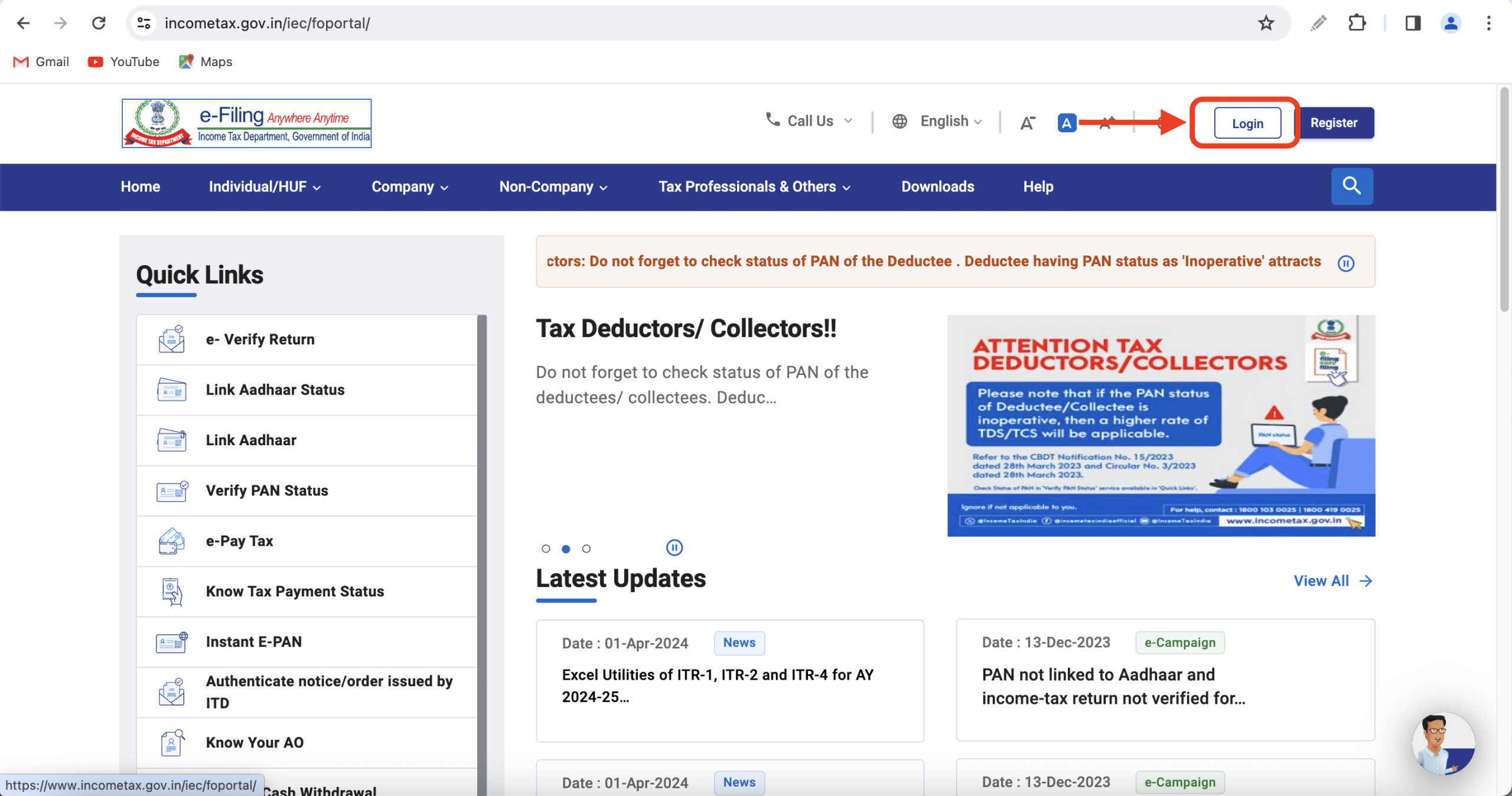 income tax portal home page